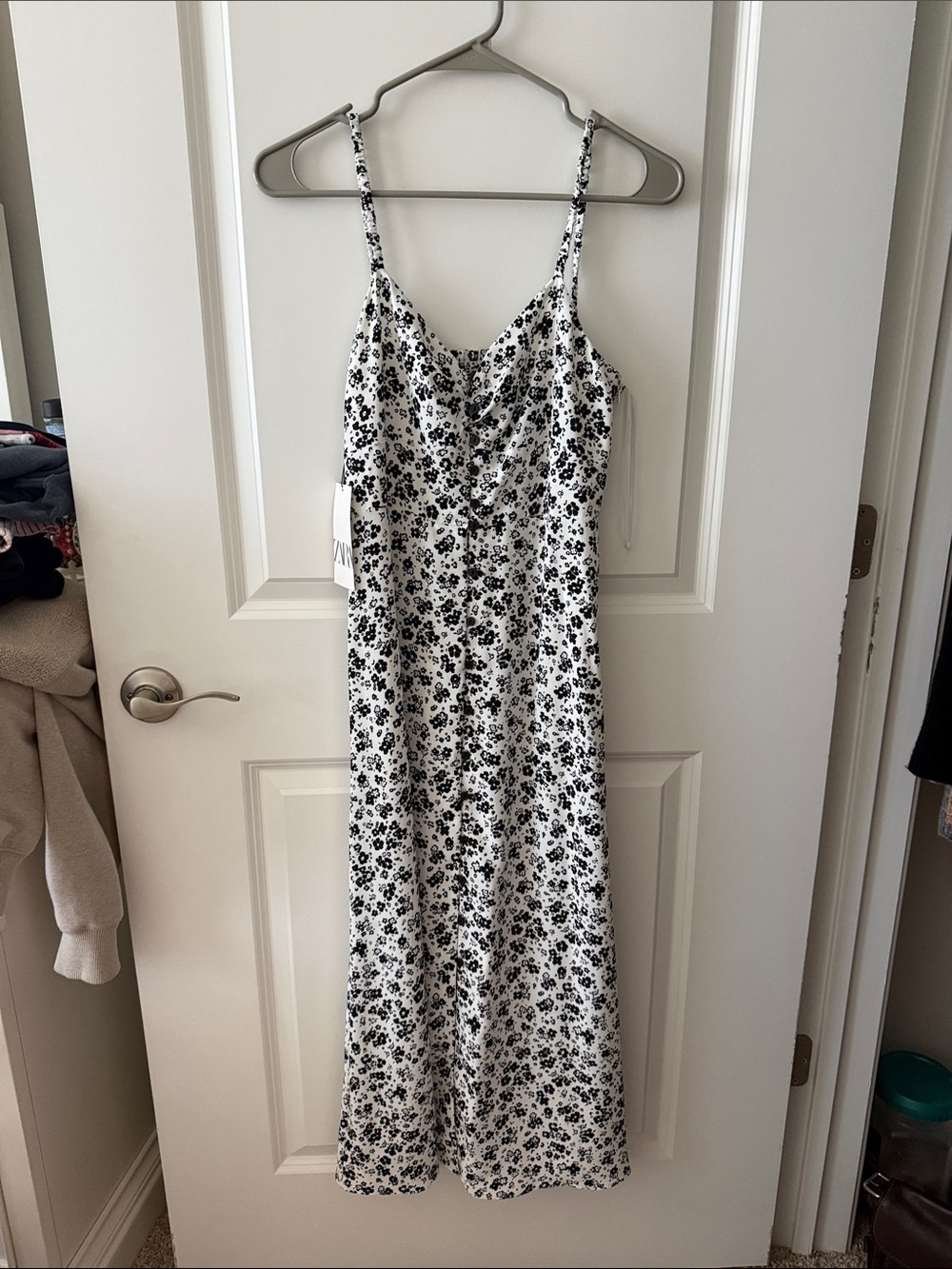 Zara White and Black Floral Slip Dress